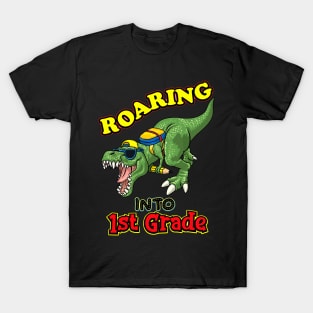 Kids Dinosaur Graduation T-Shirt Design, Roaring Into 1st Grade , School  Cute Dino T-Shirt